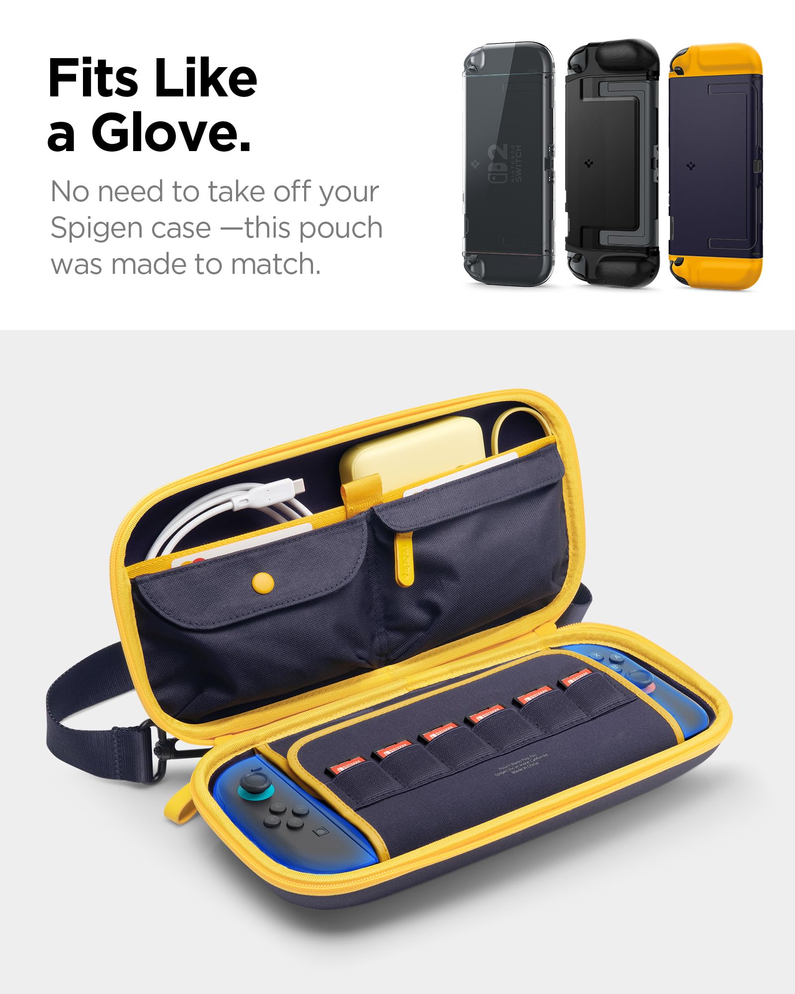 Spigen Nano Pop Pro Etui ochronne kompatybilne z Nintendo Switch 2 2025 twarda torba do przenoszenia z miejscem do przechowywania kart do gier i akcesoriów - Blueberry Navy