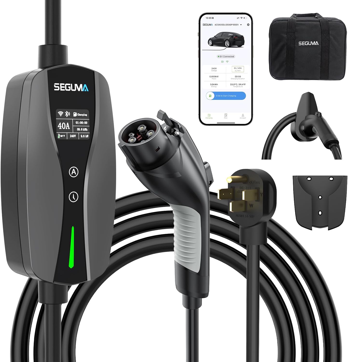 Level 2 EV Charger, 40A Electric Car Chargers with Wi-Fi/App Control, ETL Certified, NEMA 14-50 Plug, Adjustable Current, Timing Delay 25FT Electric Vehicle Chargers for J1772 BEVs/PHEVs 240V 9.6kW