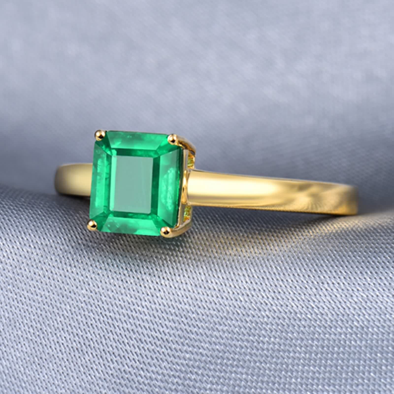 Anillo de Esmeralda, Alianzas de Boda Oro Amarillo Esposa Novia para El Aniversario de San Valentin