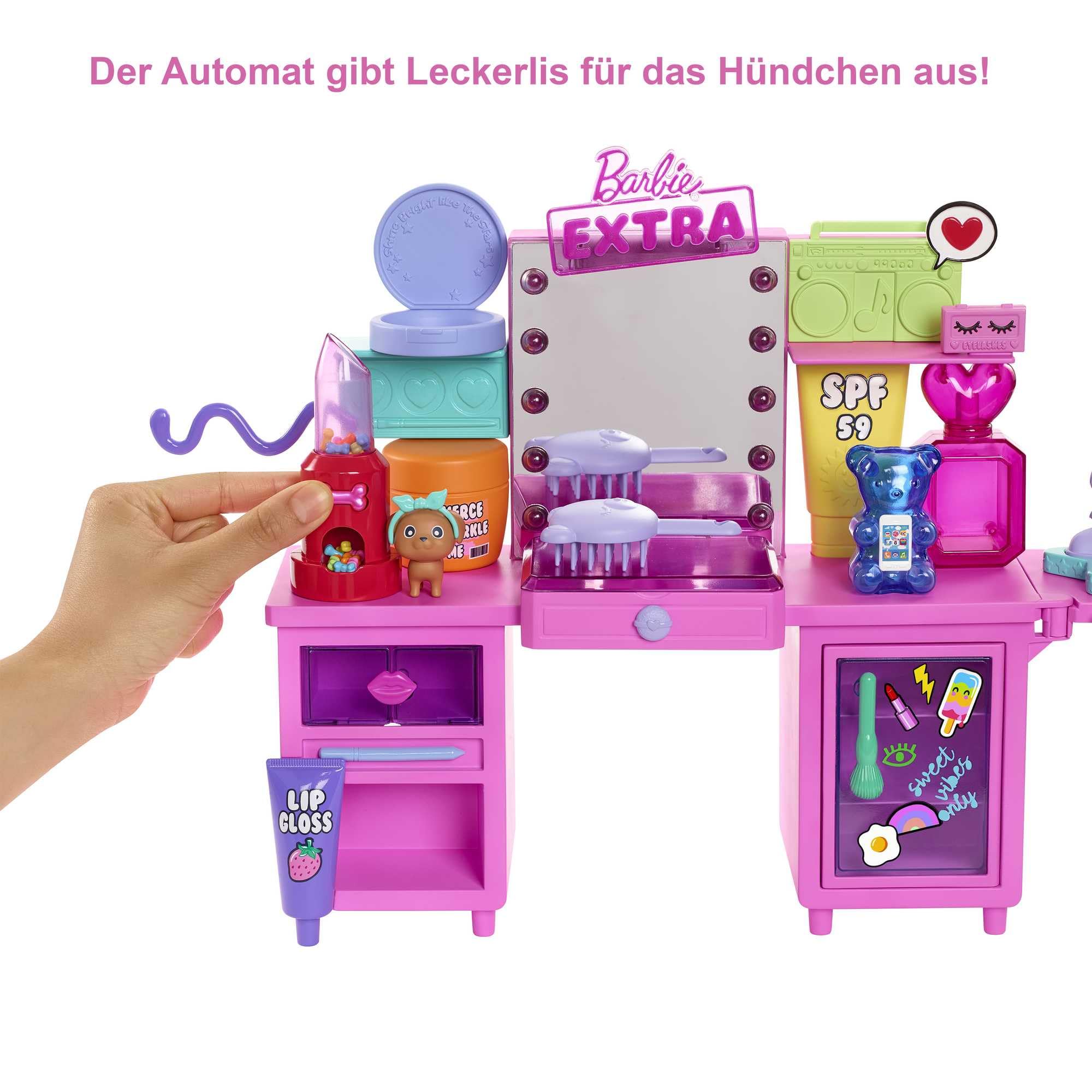 Barbie GYJ70 Extra Spielset mit exklusiver Puppe, Hündchen & 45+ Teile, Spielzeug ab 3 Jahren