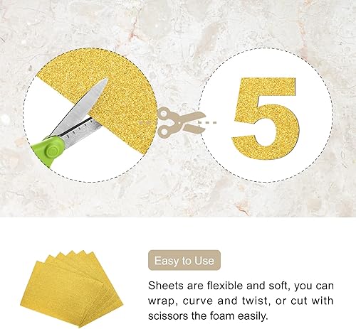 Miniatura 3 de Rebower Hojas de espuma EVA con purpurina, para proyectos de arte y manualidades - 11 x 8 pulgadas de grosor, tono dorado, 6 piezas