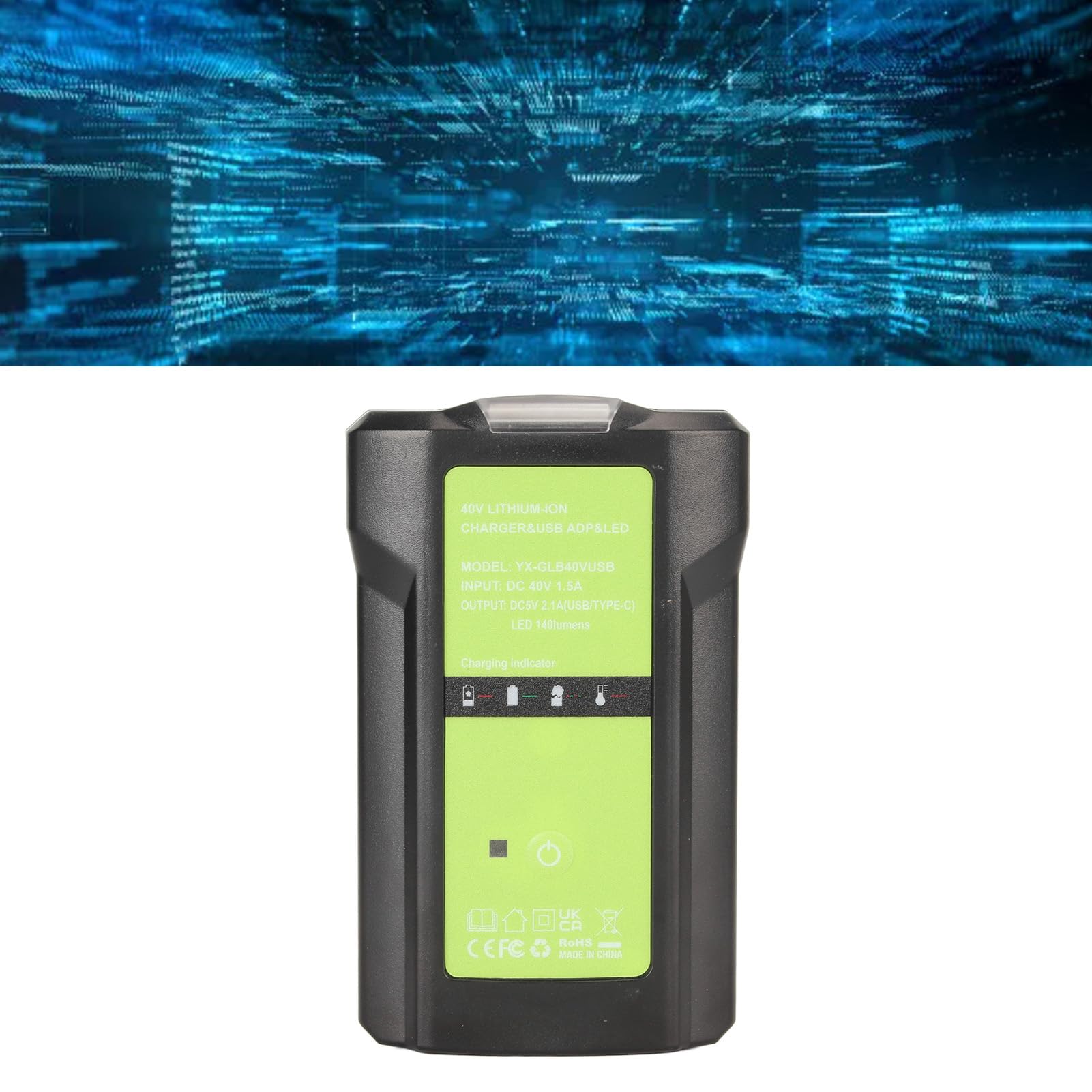 CHICIRIS Caricabatterie 40V con Uscita USB, Indicatore LED di Funzionamento