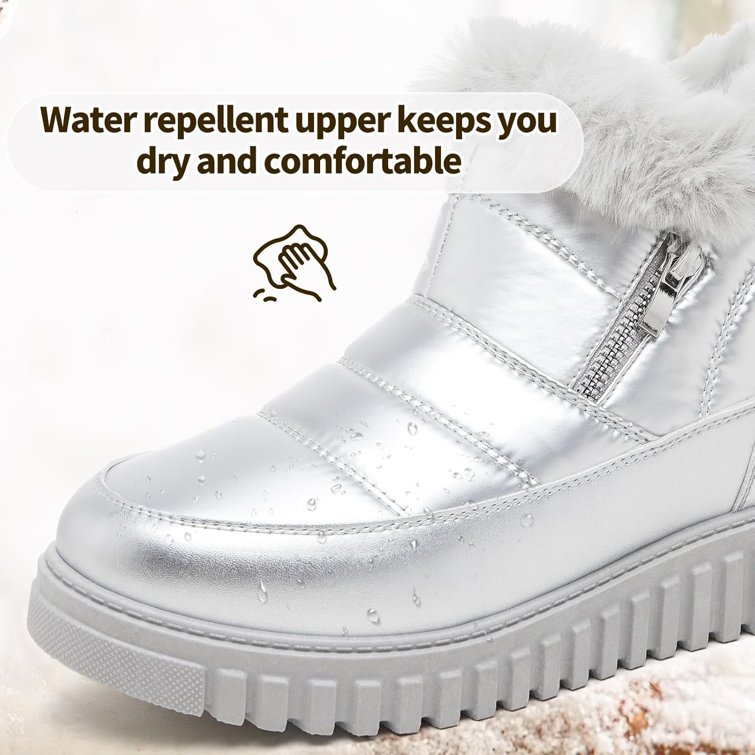 kufeiti Women's Waterproof Fall Winter Snow Boots Platform Fur Lined Ankle Boots for Women with Side Zipper Non Slip Outdoor Work Boots - Image 5