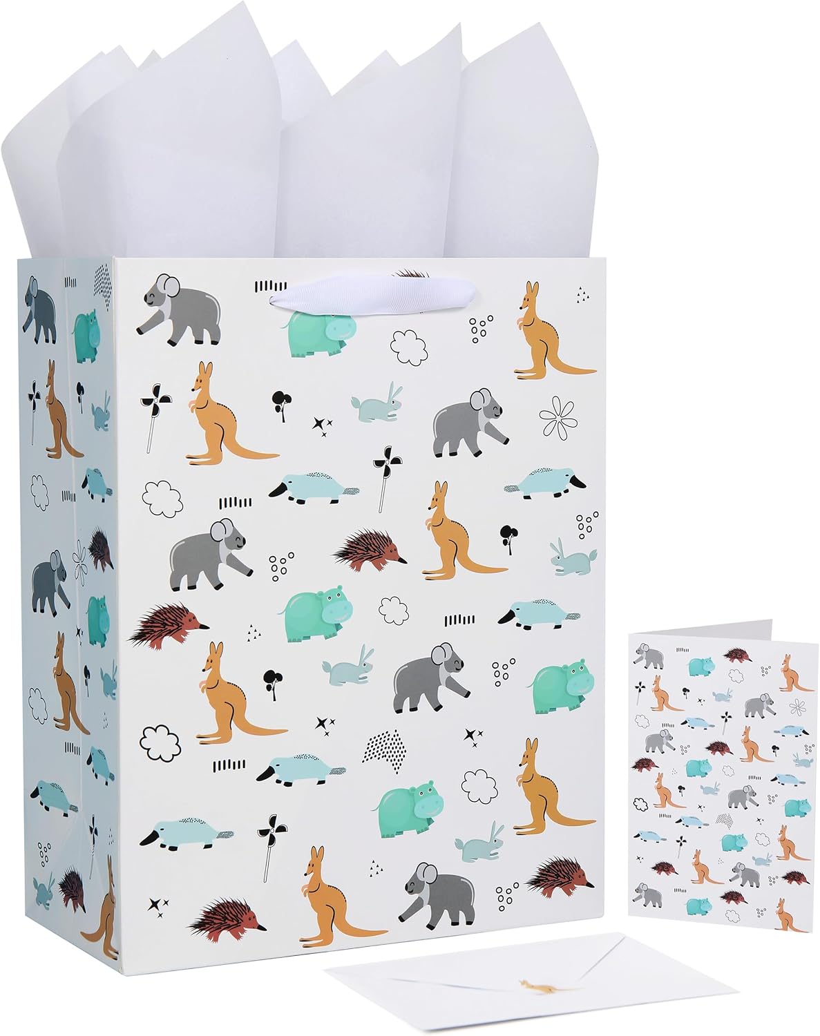 13 Fun Colorful Animals Gift Bags - Medium Large Size (13x10x5 Inch), Sturdy Paper With Handles For Kids Parties