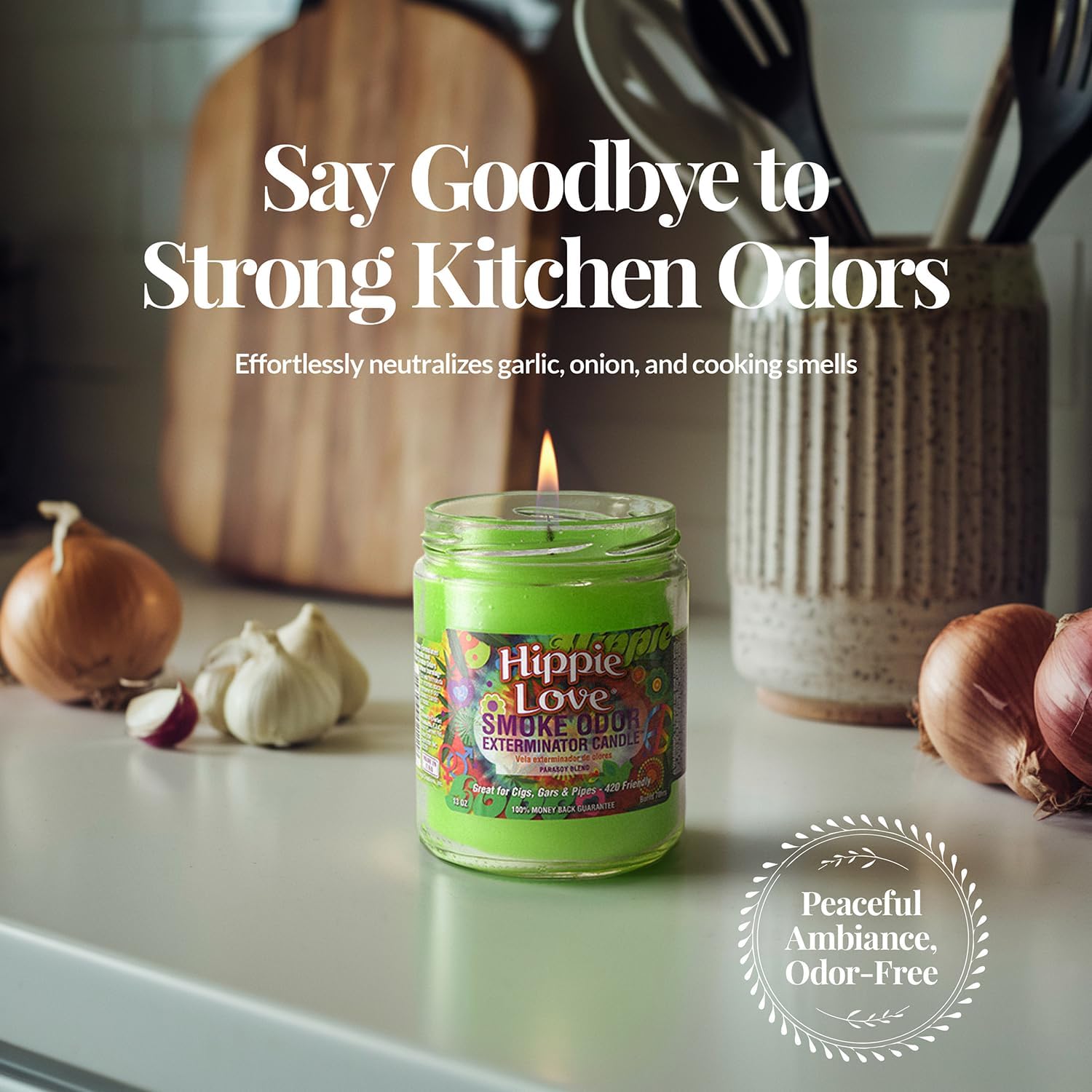 Hippie Love Smoke Odor Exterminator 13oz Jar Candle,