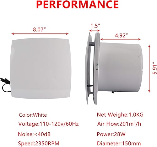 Miniatura 2 de Extractor de extractor de 6 pulgadas5.906 in Ventilador extractor de ventilación para cocina, baño, dormitorio, garaje, con tornillo de montaje