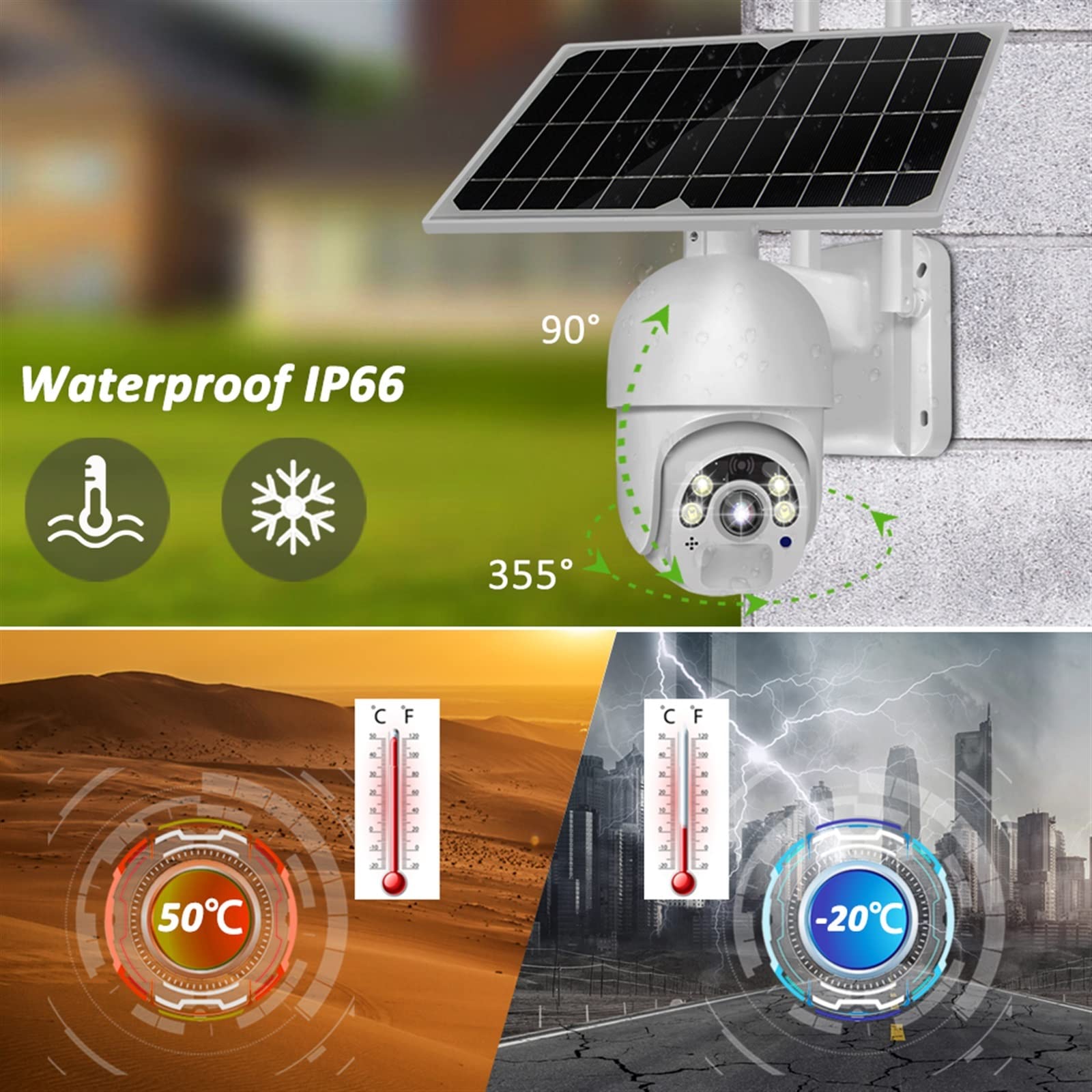 Kamera bezpieczeństwa na zewnątrz Zewnętrzna kamera 3G 4G wbudowana bateria 1080P słoneczna bezprzewodowa kamera IP PIR PIR Human Motion Speed ​​Dome kamera monitorująca(WIFI x Battery x 64G)