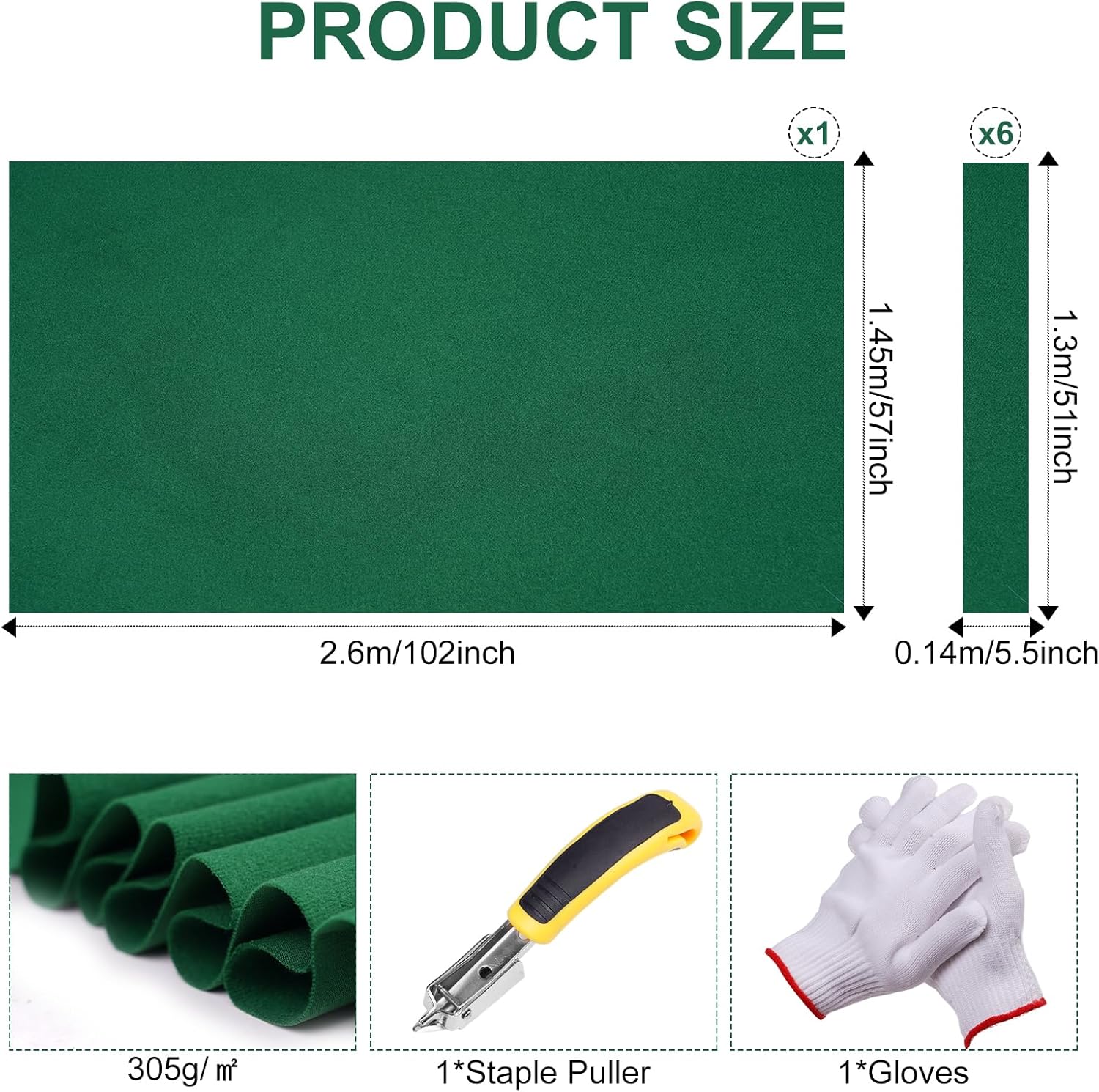 Pool Table Felt,8.53'/ 9' Billiard Cloth with 6 Pcs Cloth Strips and Staple Remover,Gloves,Pool Table Felt Replacement kit for Bars Clubs Family