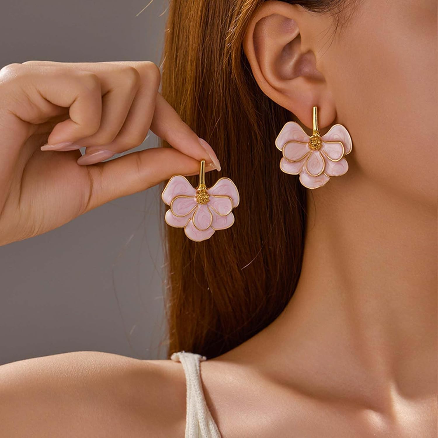 Pink Flower Earrings for Women Floral Petal Earrings Hot Pink Flower Earrings Jewelry - Image 2
