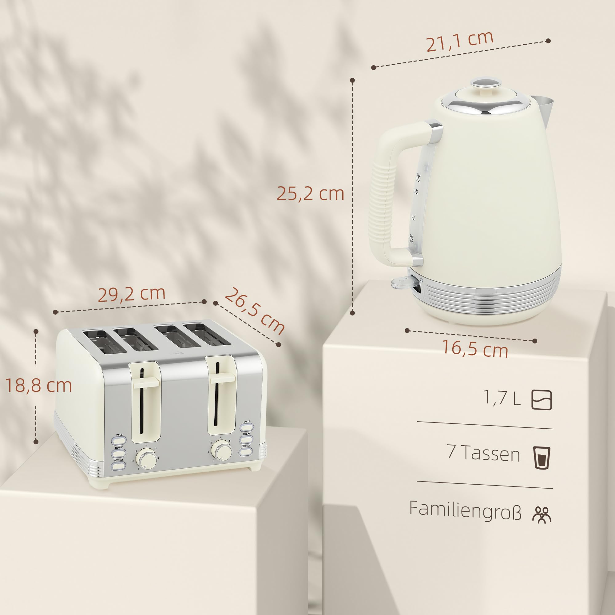 Homcom Grille-pain 4 tranches Bouilloire 1,7 L 2200 W Set petit-déjeuner