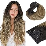 HOTBANANA Seamless Clip in Hair Extensions 18 inch 130g 7pcs Balayage Ombre Brown to Dirty Blonde Clip in Remy Human Hair Extensions Straight Hair Invisible PU Skin Weft