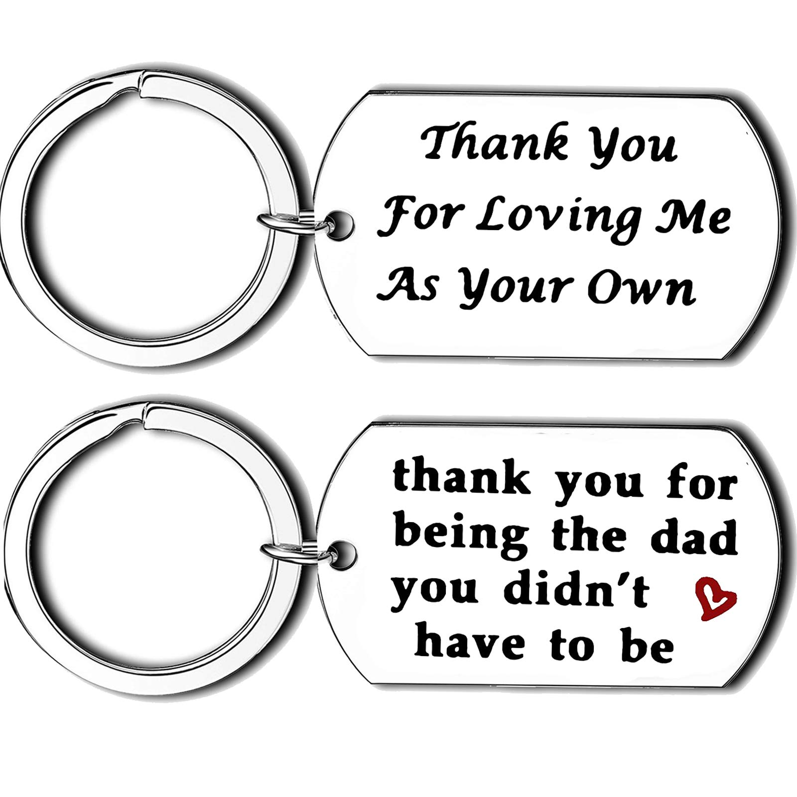 Dad & Stepdad Thank You Keychain Set - 2 Stainless Steel Dog Tags With Loving Messages (Pack Of 2)