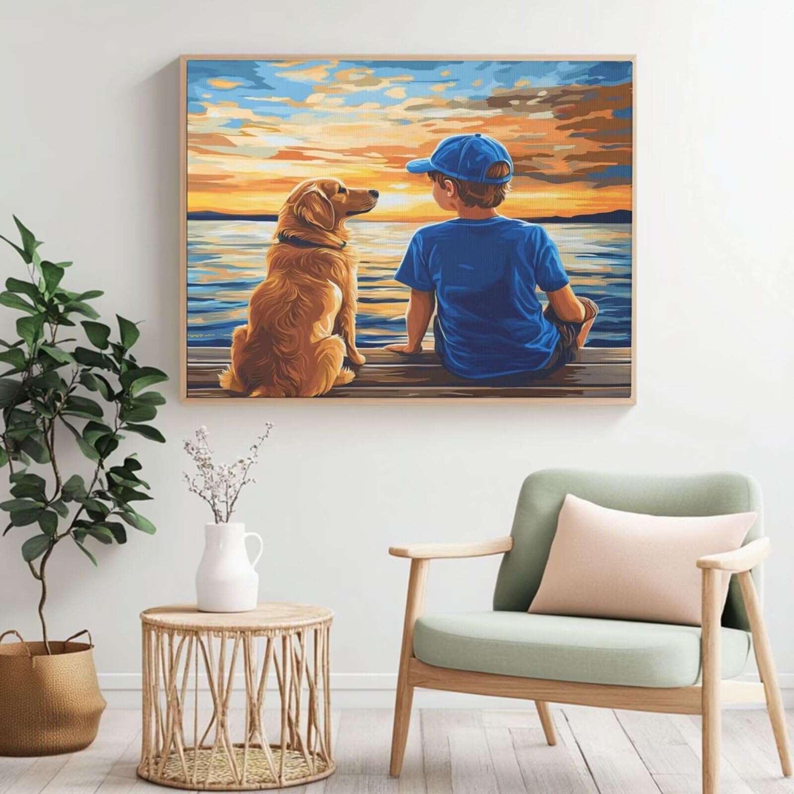 Malen nach Zahlen für Erwachsene, Motiv: Hund, Malen nach Zahlen für Anfänger, Acryl-Peinture a Numero mit 6 Pinseln, DIY-Ölgemälde, Kunst-Bastelsets für Wanddekoration – (90 x 60 cm, rahmenlos) MK355