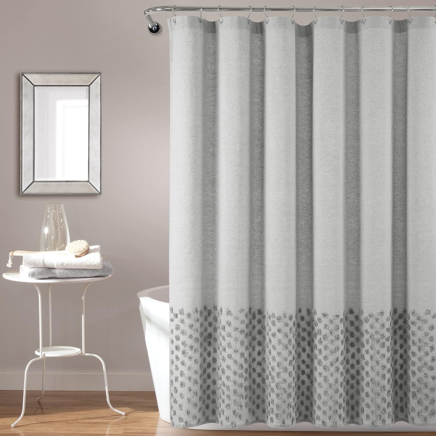 Lush Decor Boho Polka Dot Yarn Dyed Eco-Friendly Recycled Cotton Shower Curtain, 72" x 72", White