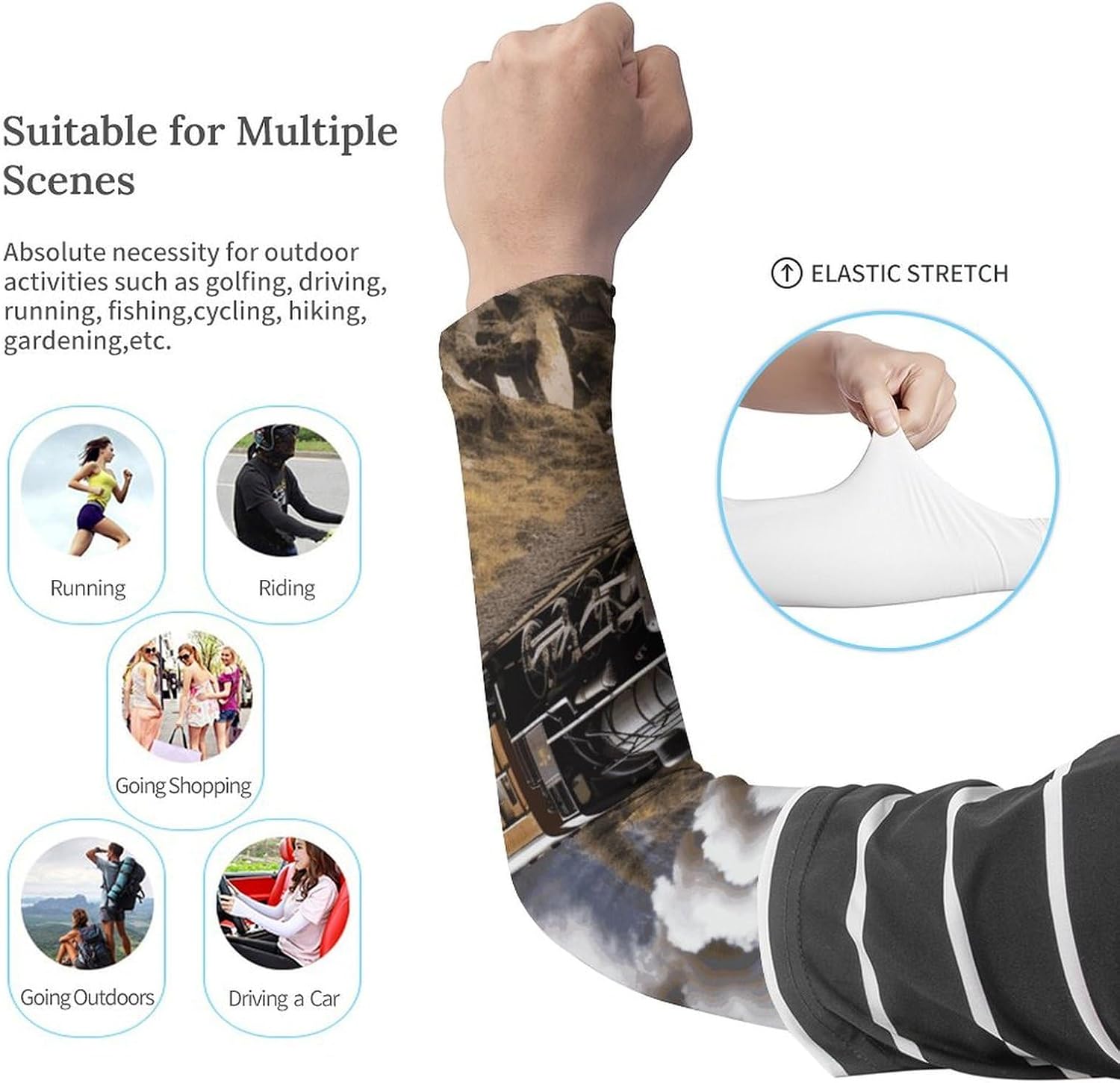 Steam Locomotive Train Arm Sleeves for Men Women Sun Protection Sleeves Cooling Compression Arm Covers for Sport