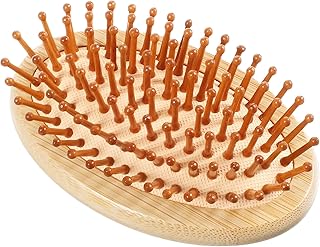 فرشاة نمو الشعر من الخشب الطبيعي وشعيرات البامبو الطبيعية لتدليك فروة الرأس وفك التشابك، فرشاة للسفر، مشط بوسادة هوائية للنساء، دبابيس خشب دائرية مضادة للكهرباء الساكنة