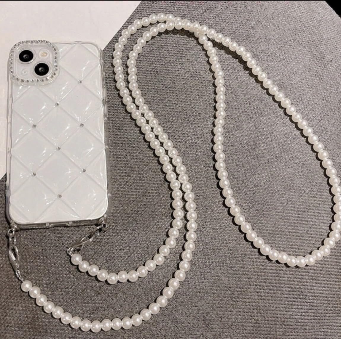 Amazon.co.jp: iPhoneケース パールストラップ付き シルバーストーン 