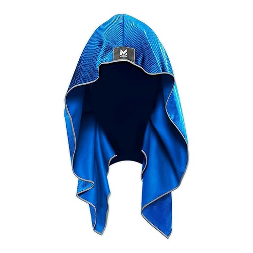 MISSION Cooling Hoodie Towel- Sport Hood Towel, Cools when Wet, UPF 50, Contours Your Head to Stay in Place- Blue