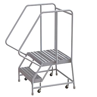Tri-Arc WLAR102164-D4 2-Step, 21" Deep Top Rolling Ladder with Handrails, 16" Wide Solid Ribbed Tread