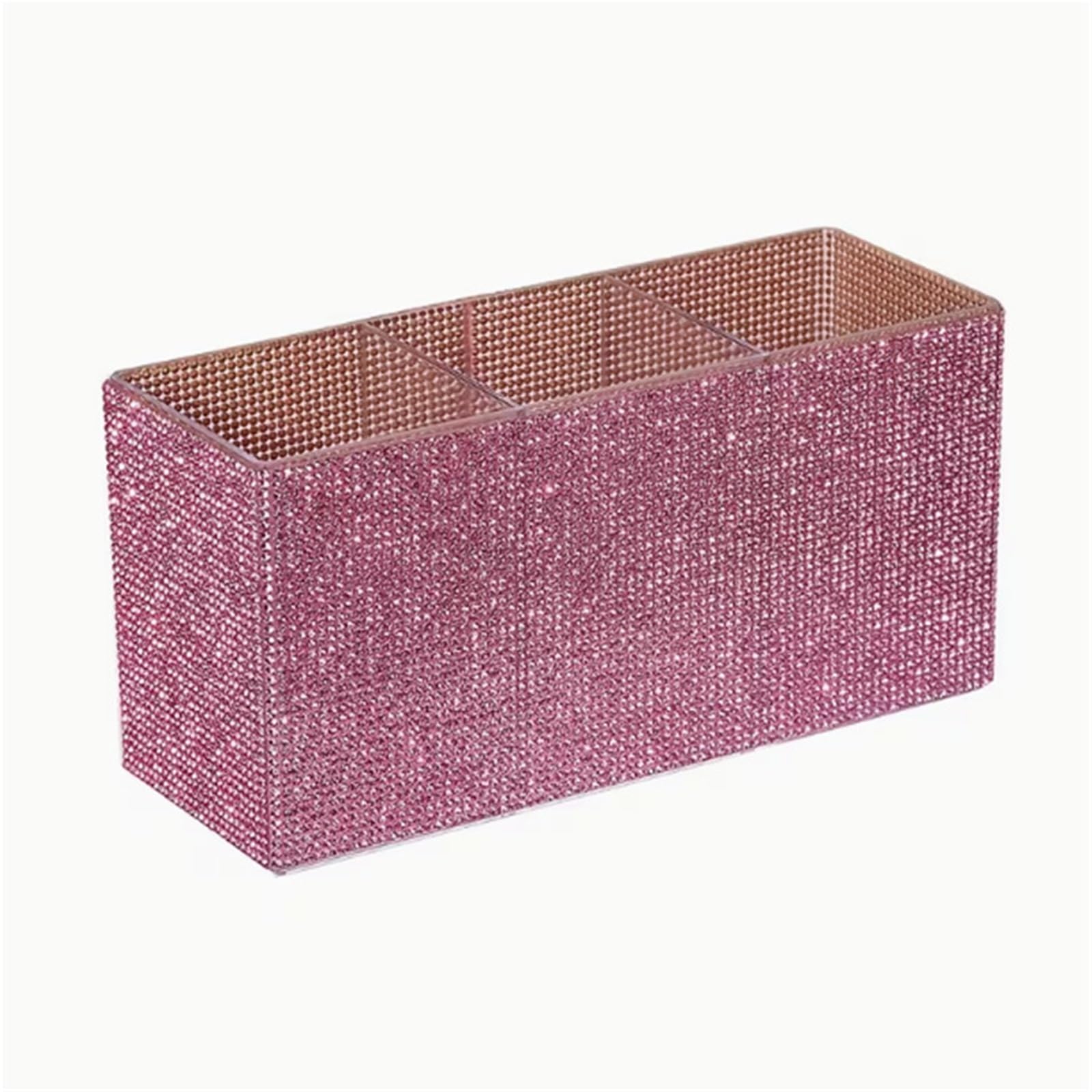 LOVSSU Sparkling Rhinestone Makeup Brush Organizer With 3 Compartment Large Capacity Brushes Tools Storage Box(Pink)