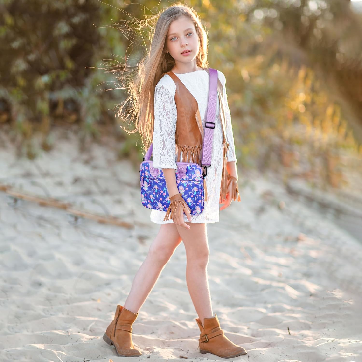 Kids Tablet Bag for Girls, Kids Tablet Carrying Case for Fire HD 10, HD 8, Fire 7 Sleeve Bag Kid Kindle Bag, iPad Bag for Kid, Mermaid Purple - Image 2