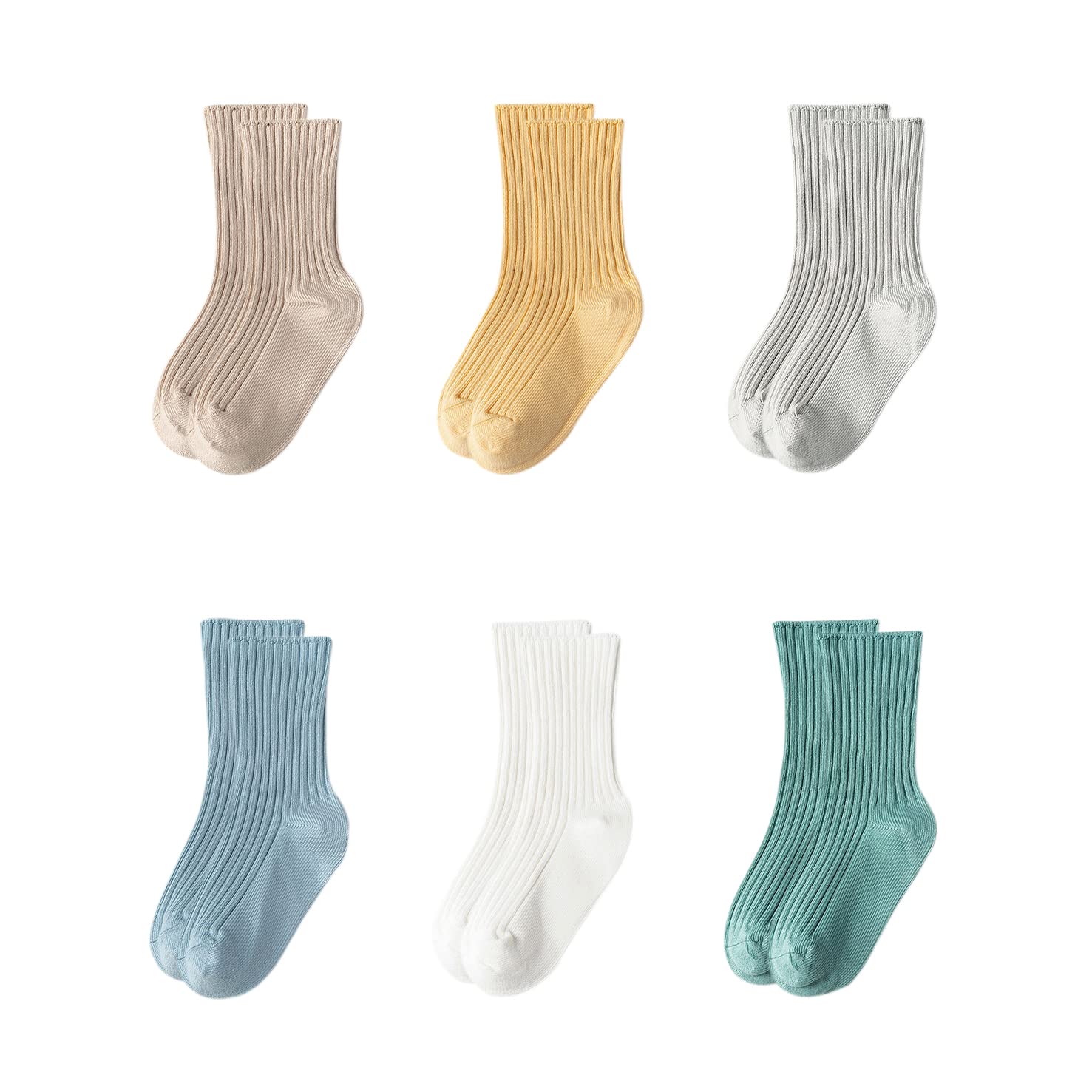 VWU Cotton Socks Crew Unisex Baby Toddler Girls Boys Solid Color 6 Pack 0-12 Years