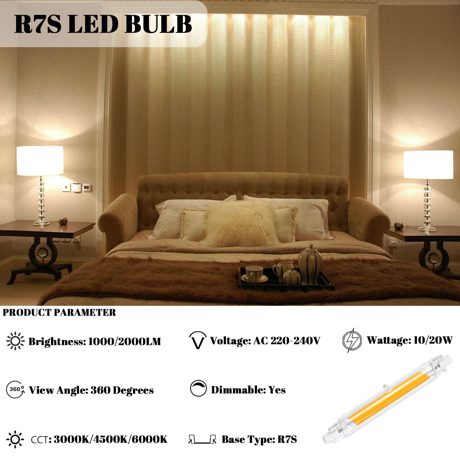 Ampoules LED R7S 78mm 10W Dimmable Lot De 2 - Blanc Chaud 3000K Équivalent 100W Halogène