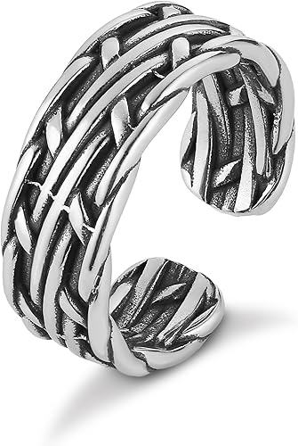 HZMAN Anillo de la suerte celta de plata vintage de acero inoxidable abierto para mujer, tamaño 7-9