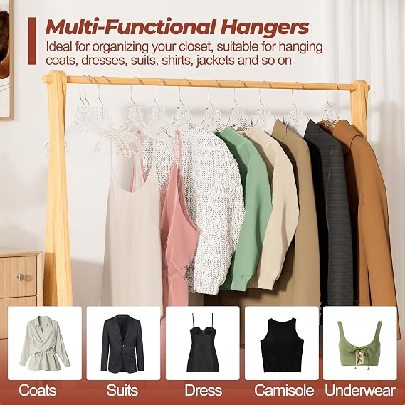 Clear Crystal Plastic Hangers 12 Pack, Heavy Duty Clothes Hangers