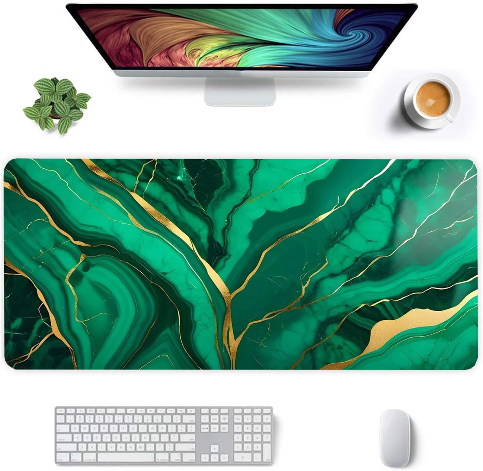 Alfombrilla Ratón XXL 1200x600x2mm Mouse Pad Grande Gaming,Alfombrilla Antideslizante,Tapete Escritorio con Bordes Cosidos,Alfombrilla Ratón para Jugadores, PC, Oficina, Fluido de Oro Verde