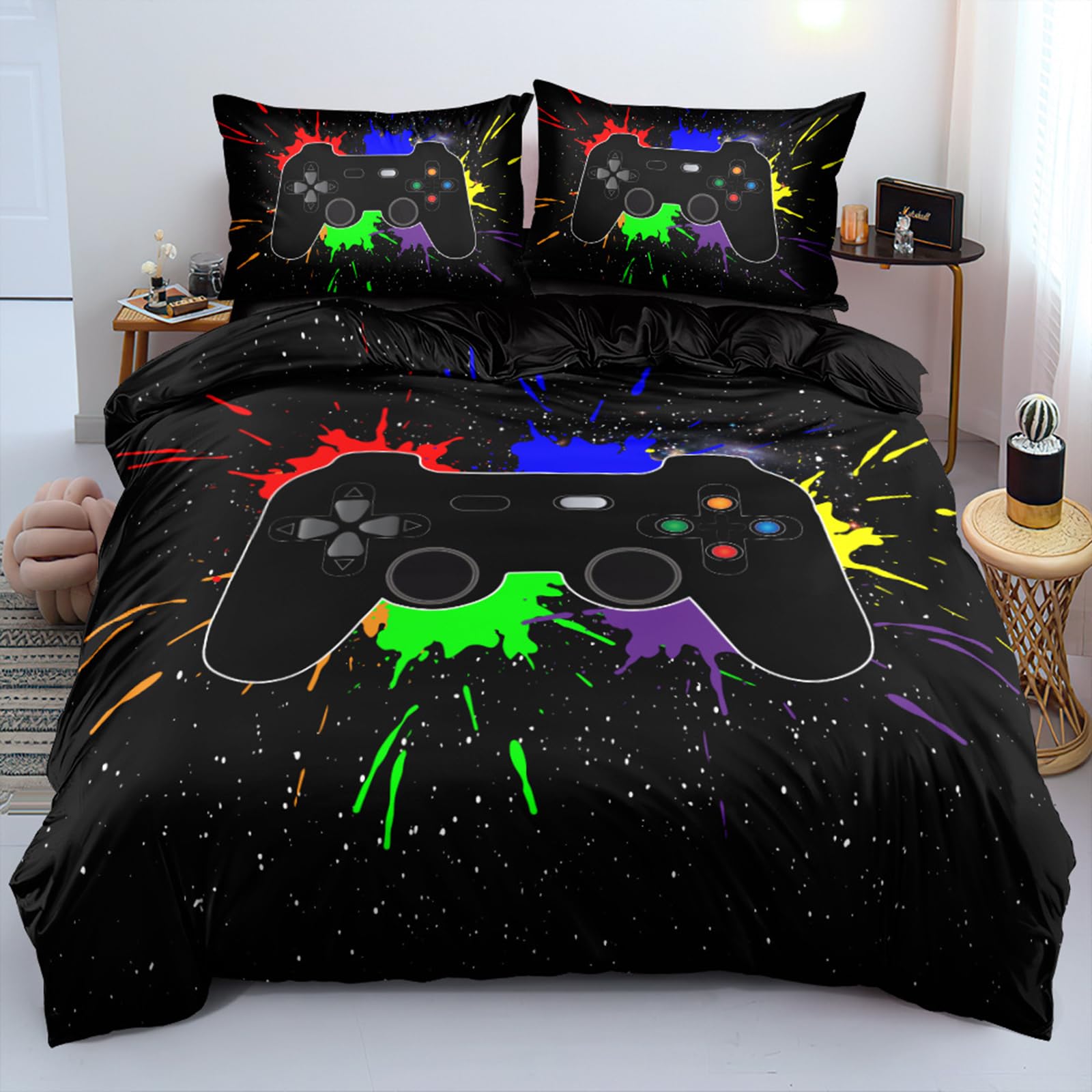 Parure de lit 155x220 fermeture éclair manette multicolore microfibre douce
