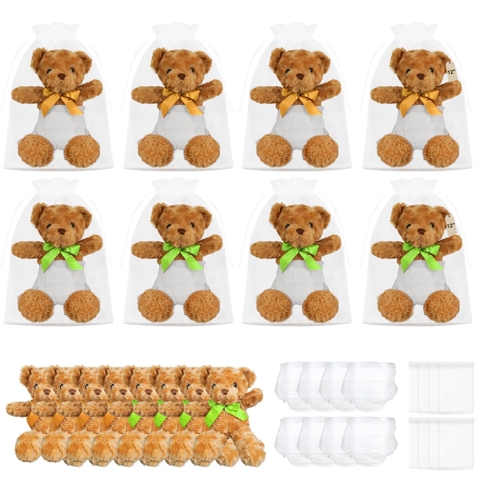 Stuffygreenus 8 Sets Bear Blindfolded Diaper Changing Baby Shower Games 12 Inch Bear Dolls Dirty Diaper Games Bear Flip Cup Games Prizes for Adult