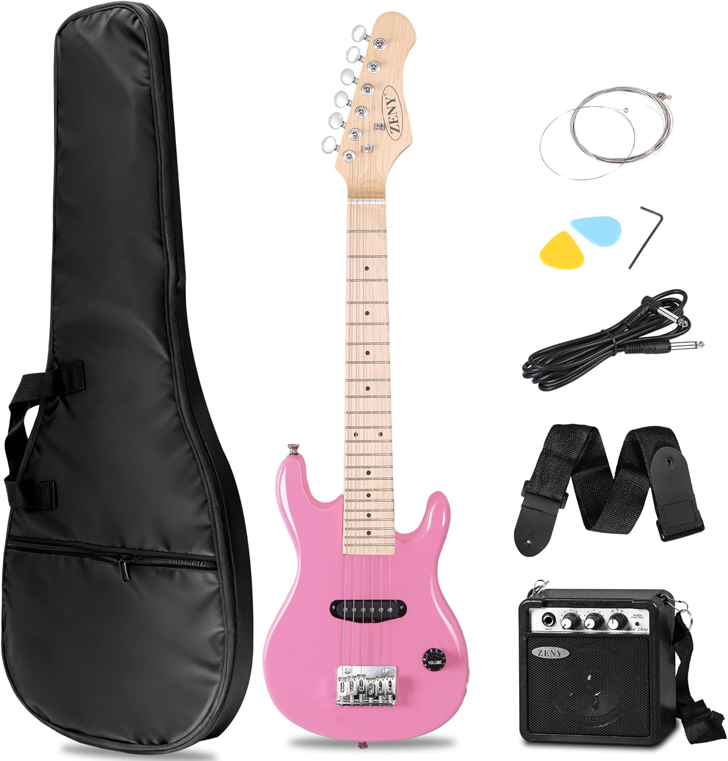 ZENY 30 inch Kids Electric Guitar with 5w Amp, Gig Bag, Strap, Cable, Strings and Picks Guitar Combo Accessory Kit, Pink