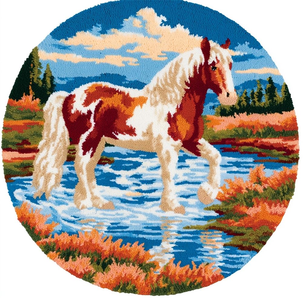kitphoenix Latch Hook Rug Kit, Horse By The River