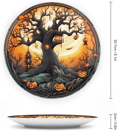 Miniatura 2 de Platos decorativos de Halloween, diseño de piñas de árbol y luna para decoración de mesa de cocina, oficina en casa, cocina, diseño de vitrales, 8