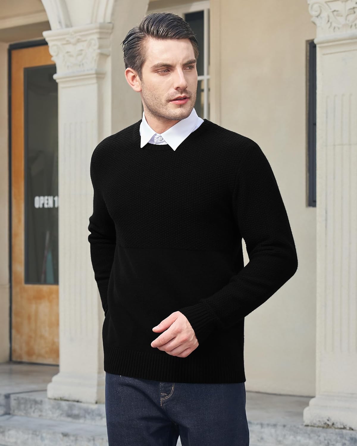 YTD Men's Crewneck Pullover Sweater Textured Long Sleeve Knitted Sweaters - Image 2