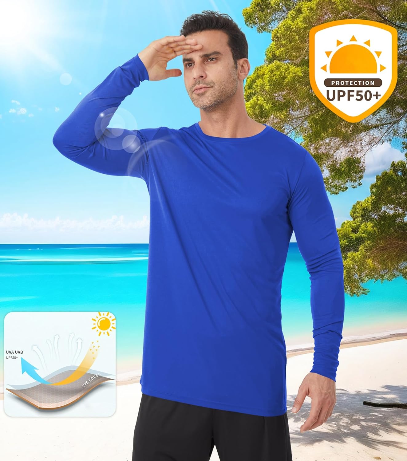 Men's Tall Rash Guard Long Sleeve T Shirts - UPF 50+ Sun Protection Tee Shirt for Fishing, Swim, Hiking - Image 2