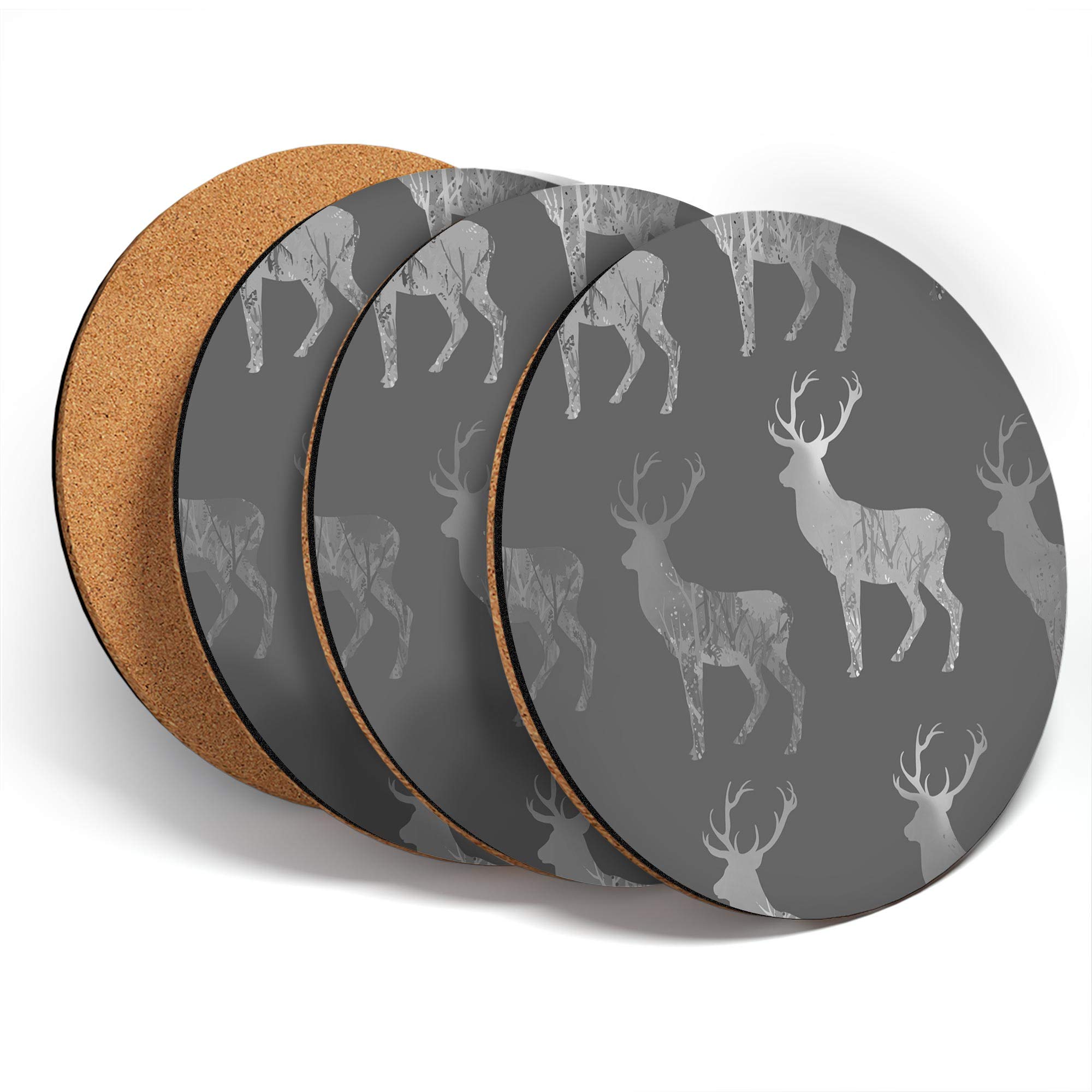 Destination Vinyl Ltd Multicolor Great Coasters (Set Of 4) Round - Bw - Majestic Stag Deer Drink Glossy Coasters/Tabletop Protection For Any Table Type #35656