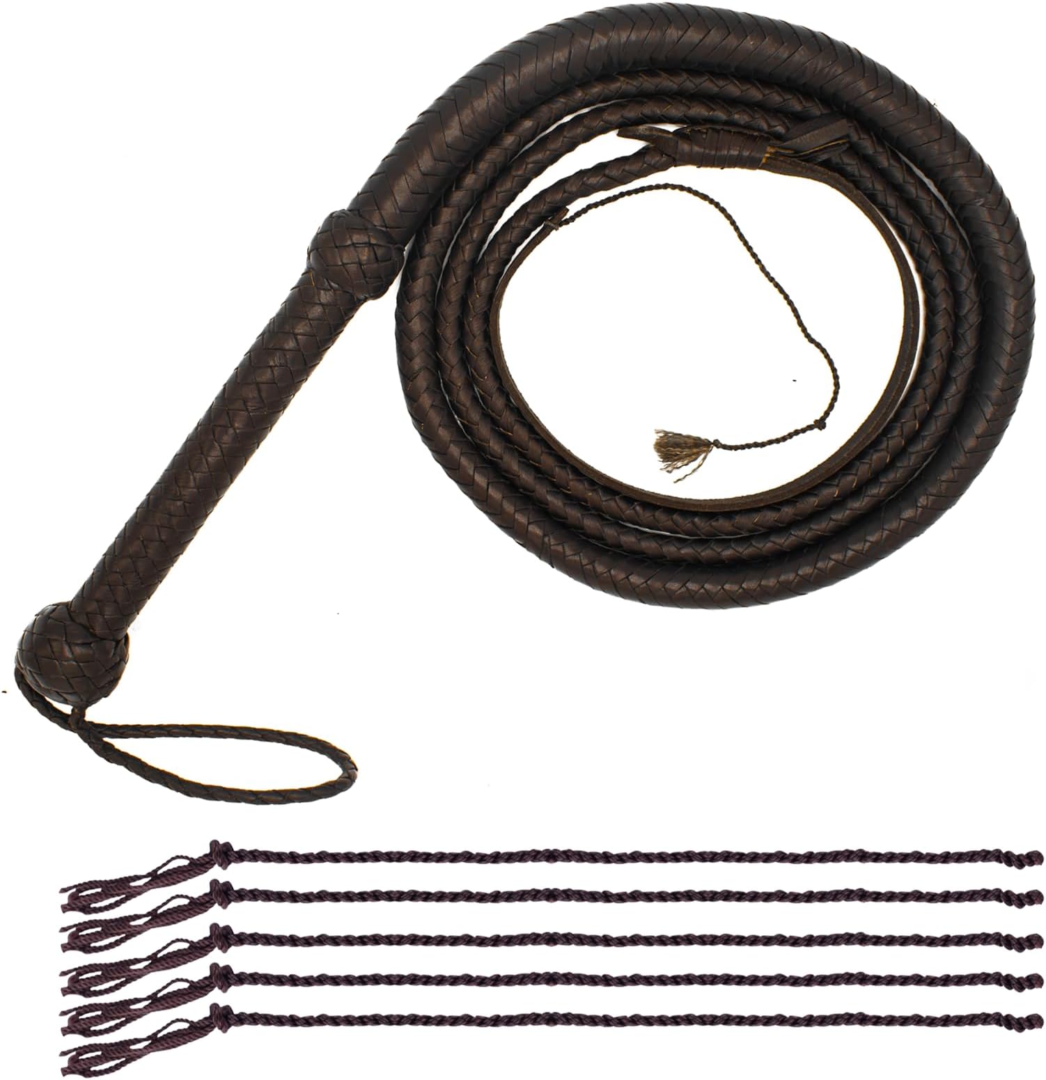 HADZAM Whip for Creating Sound Effects, Stage Performance, Collecting, Halloween Costume Accessory in Different Sizes & Color Options with 5 Extra Tail Threads.