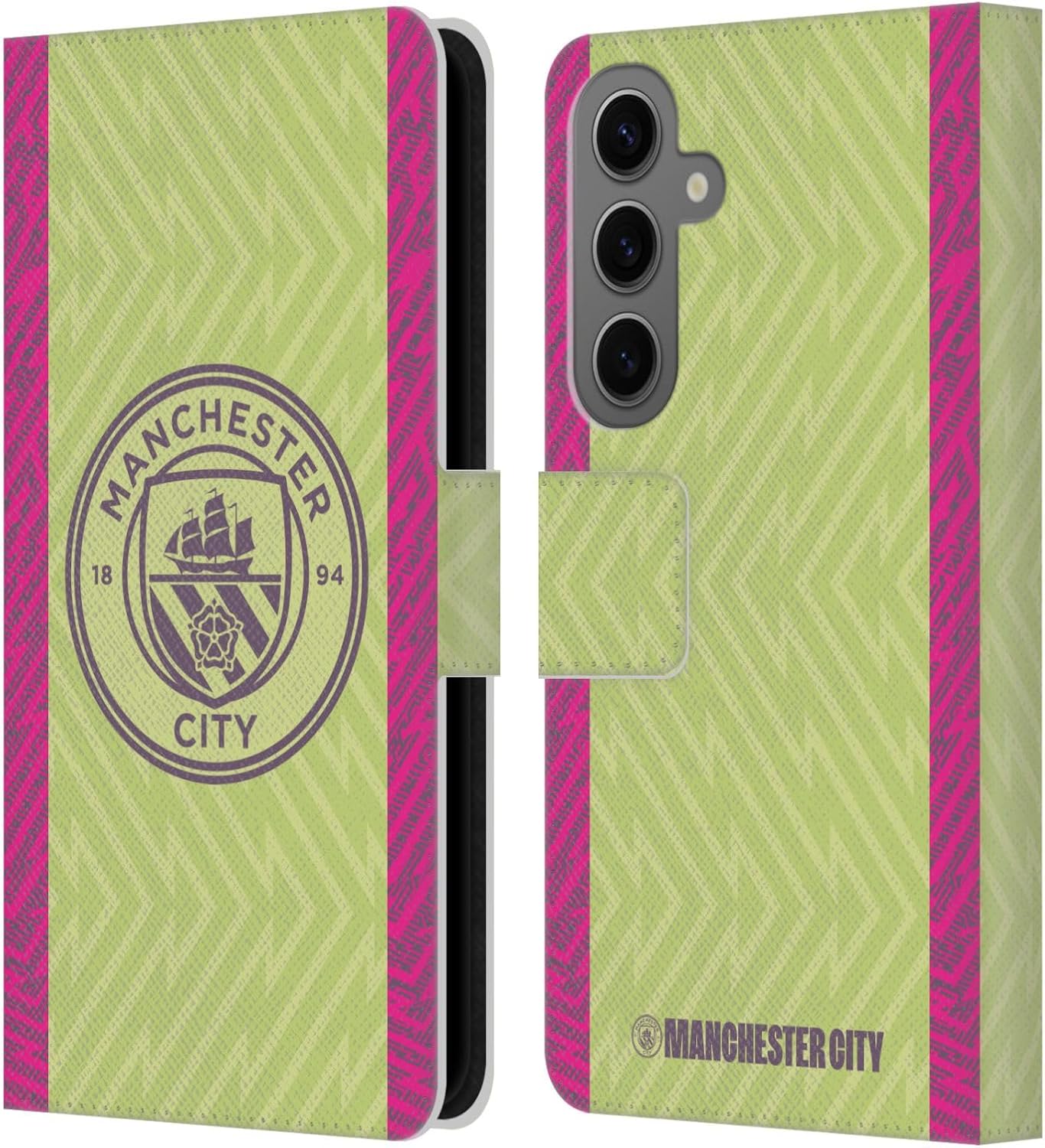 Head Case Designs Officially Licensed Manchester City Man City FC Away Goalkeeper 2023/24 Badge Kit Leather Wallet Case Compatible with Samsung Galaxy S25
