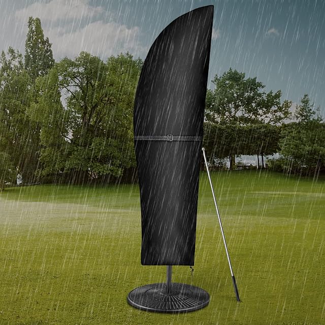 Dokon Parasol Cover with Rod, Waterproof, Windproof, Heavy Duty Rip Proof 420D Oxford Fabric Extra Large Cantilever Umbrella Cover with Zip, 280x40/81/50cm (Black)