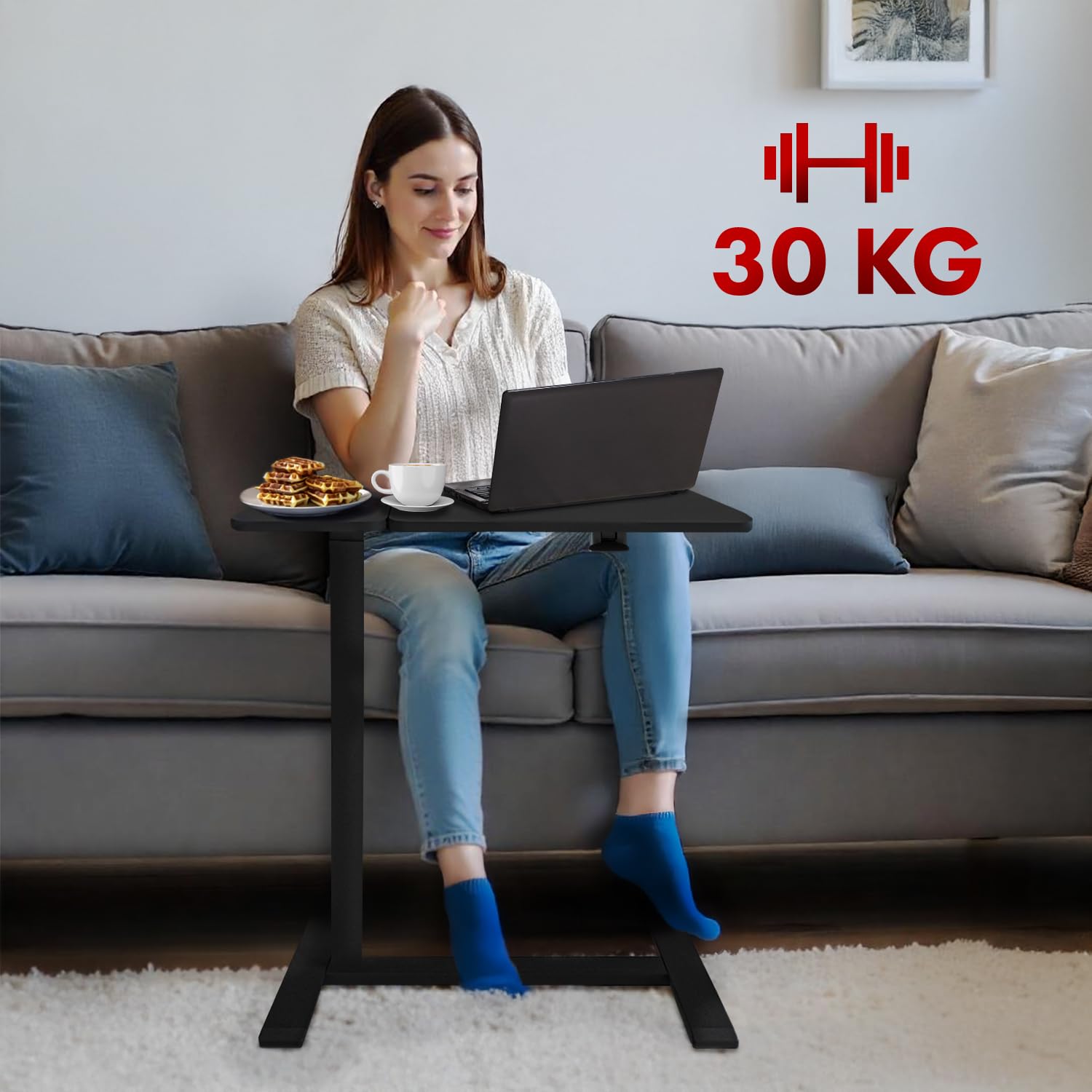 Maclean Laptop Schreibtisch höhenverstellbar 755–1108 mm | Neigbar bis 60° | Mobil mit Rollen | Belastbar bis 30 kg | Ergonomisch & stabil | für Homeoffice & Büro (Schwarz)