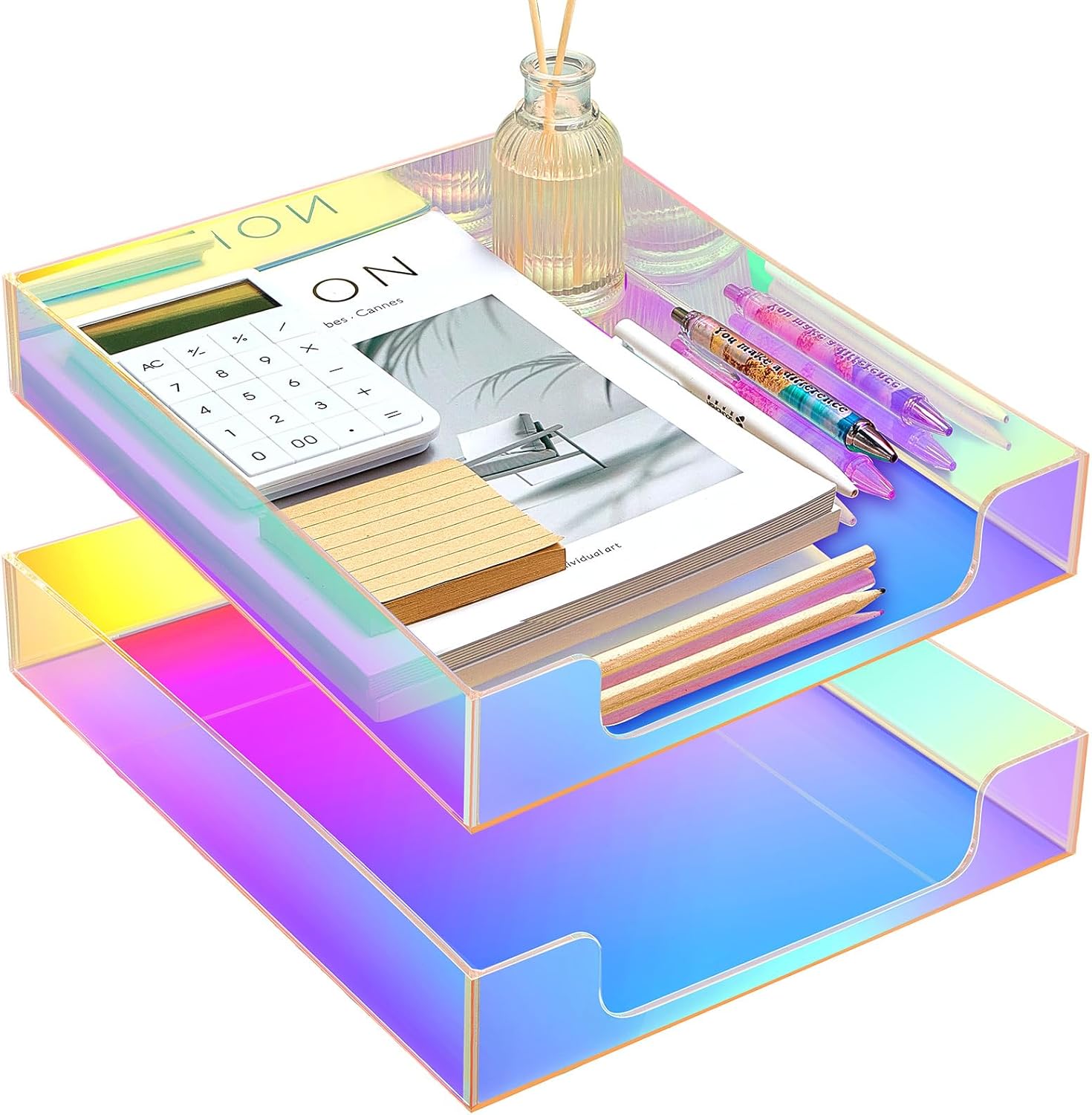 Maxcheck 2 Pcs Iridescent Acrylic Letter Tray with Non Slip