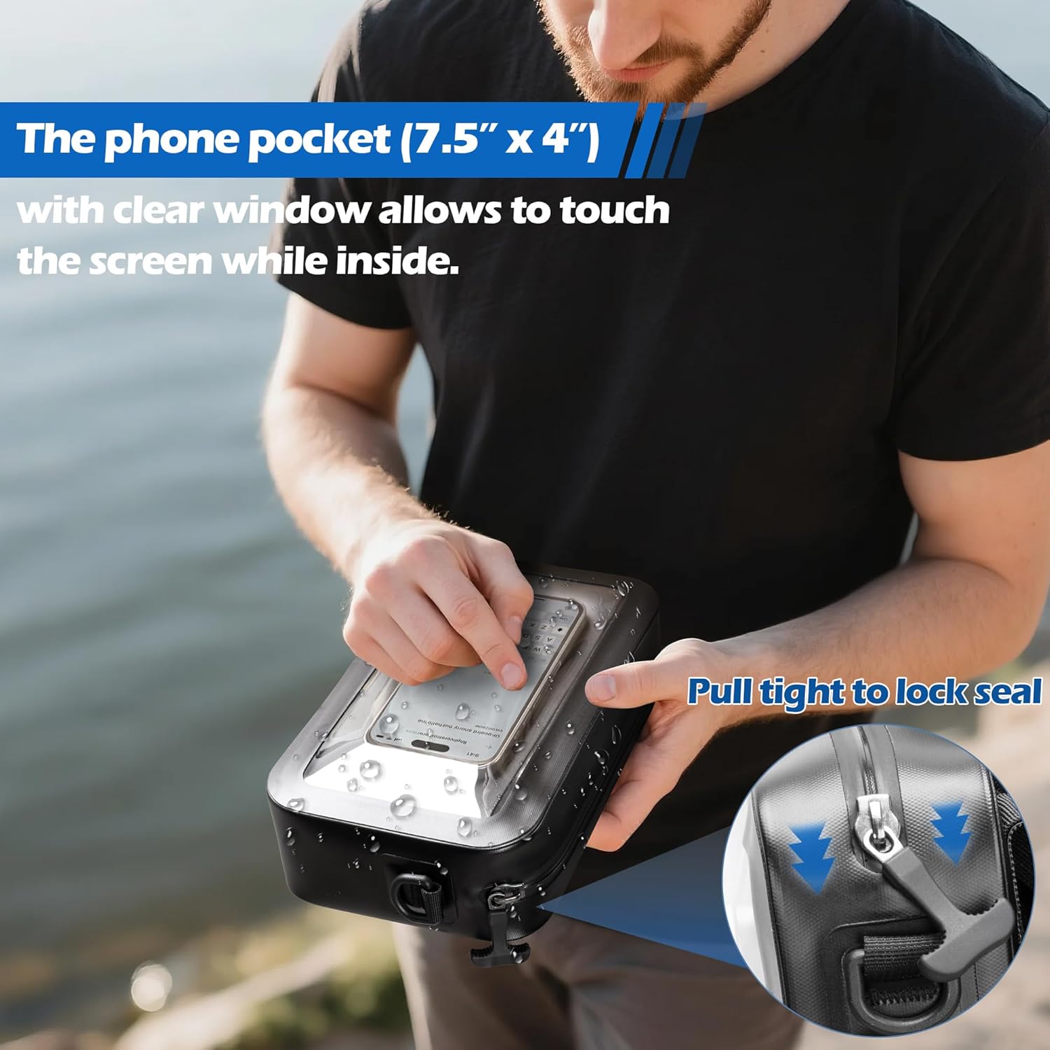 Smasrob Waterproof Sling Bag with Phone Touch Screen Feature and Back Molle System, Waterproof Fanny Pack with a Carabiner and a Whistle, Black