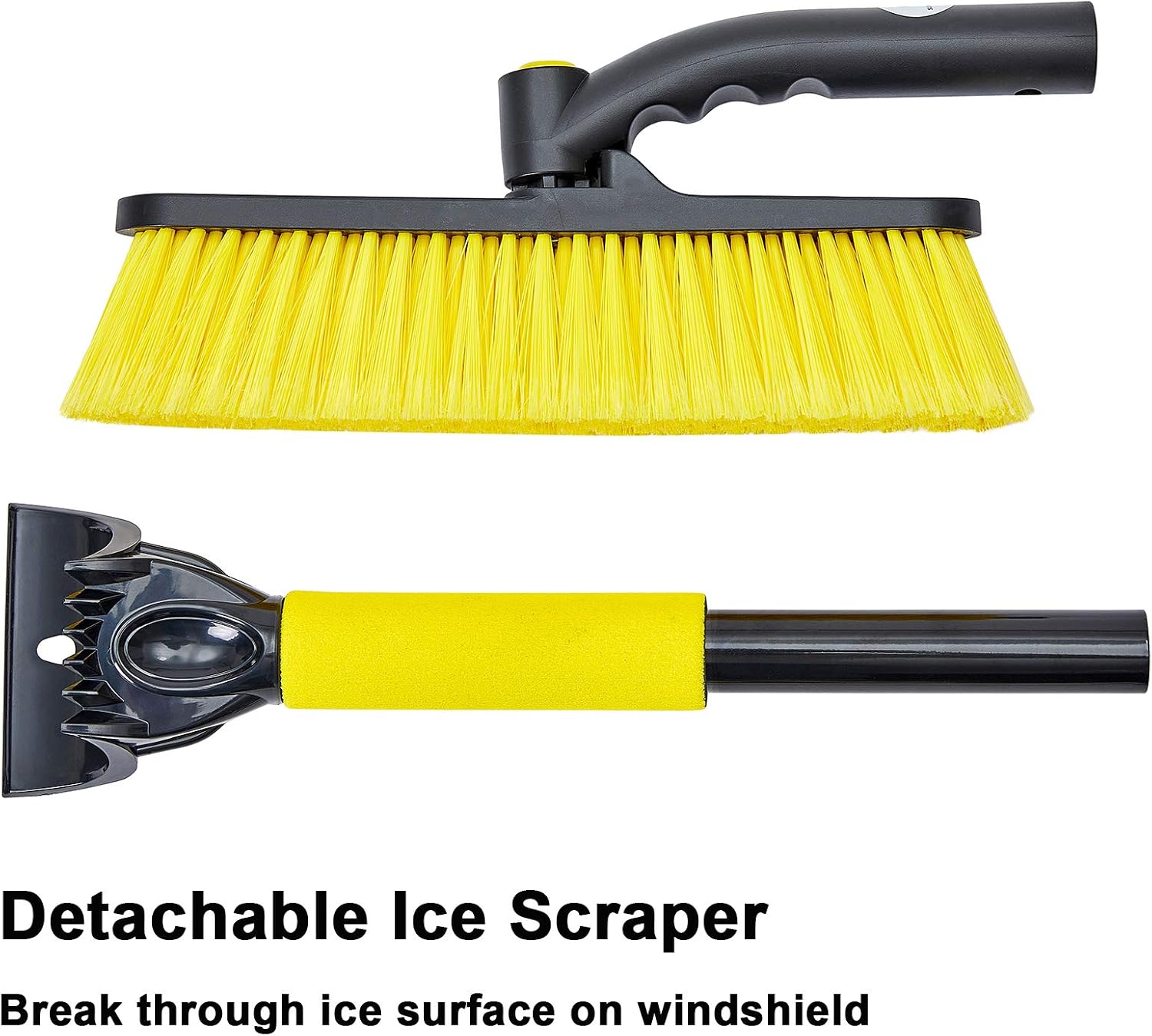 SUPERJARE Snow Brush with Integrated Ice Scraper, Lightweight Snow Broom with Foam Grip Suitable for Small Car, Yellow & Black