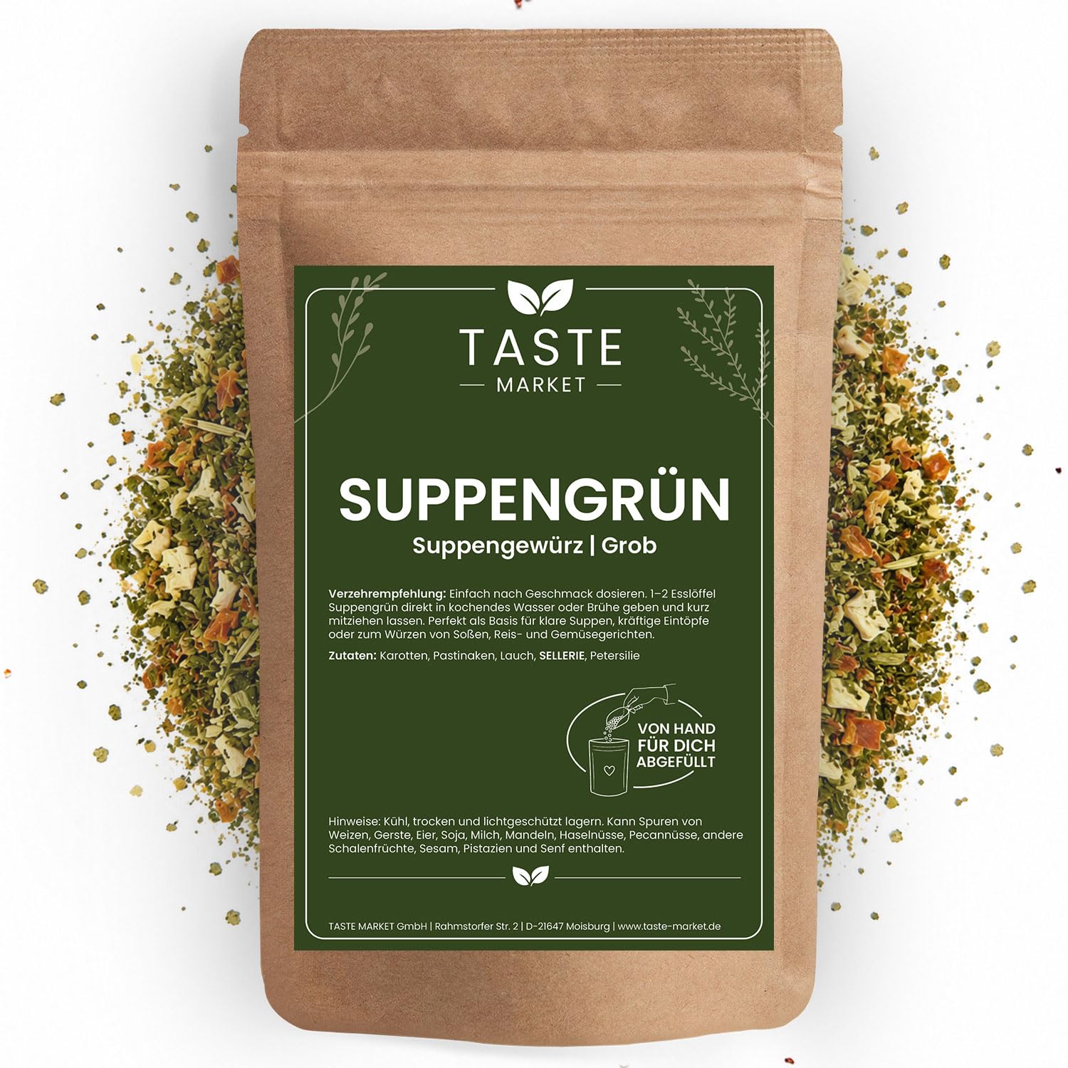 Suppengrün 10 kg Suppen Gewürz getrocknet – Gemüse-Kräutermischung aus Karotten, Pastinaken, Lauch, Sellerie & Petersilie – Ideal für Suppen, Eintöpfe & Soßen