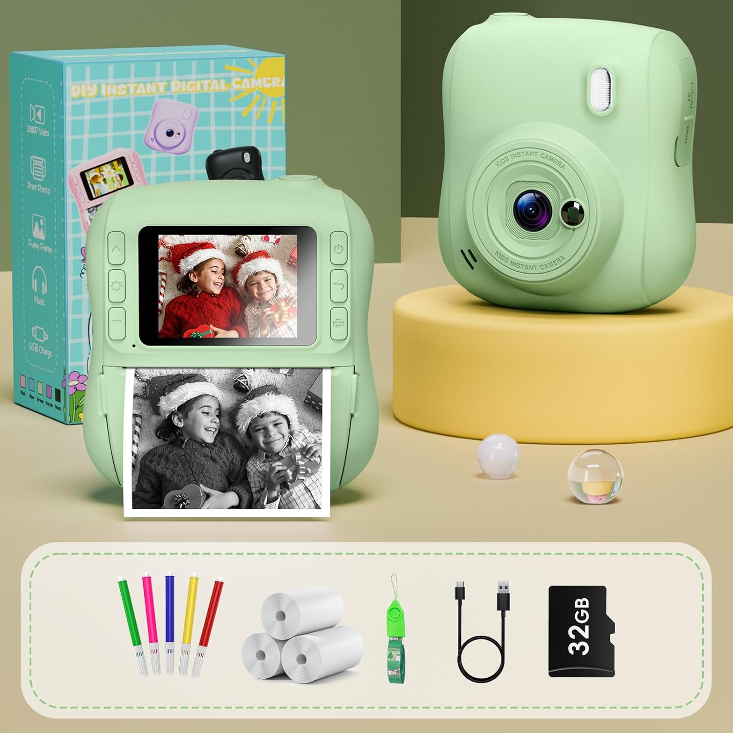 Instant Print Camera for Kids,Christmas Birthday Gifts for 3 4 5 6 7 8 9 10 11 12 Year Old Boys Girls,Toddler Digital Video Camcorder Cameras, Best 1080P HD Selfie Toy with 32GB SD Card - Image 7