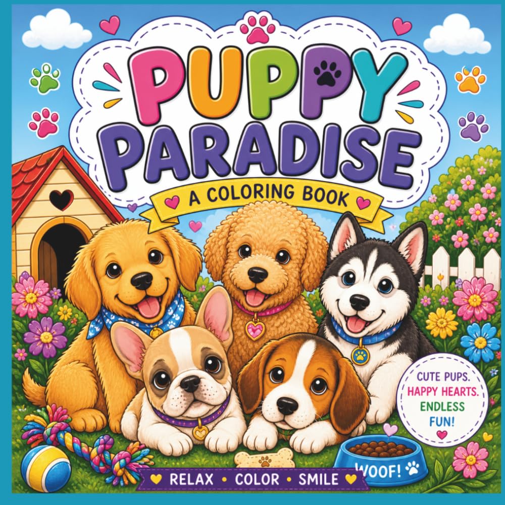 Puppy Paradise - A Coloring Book: Puppy Coloring Book for Kids & Dog Lovers