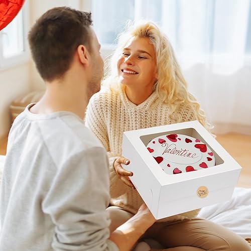 Vista 19 de Moretoes 10 cajas para tartas, cajas de panadería blancas de 12 x 12 x 6 pulgadas con ventana, adecuadas para cajas de pasteles de 10 pulgadas