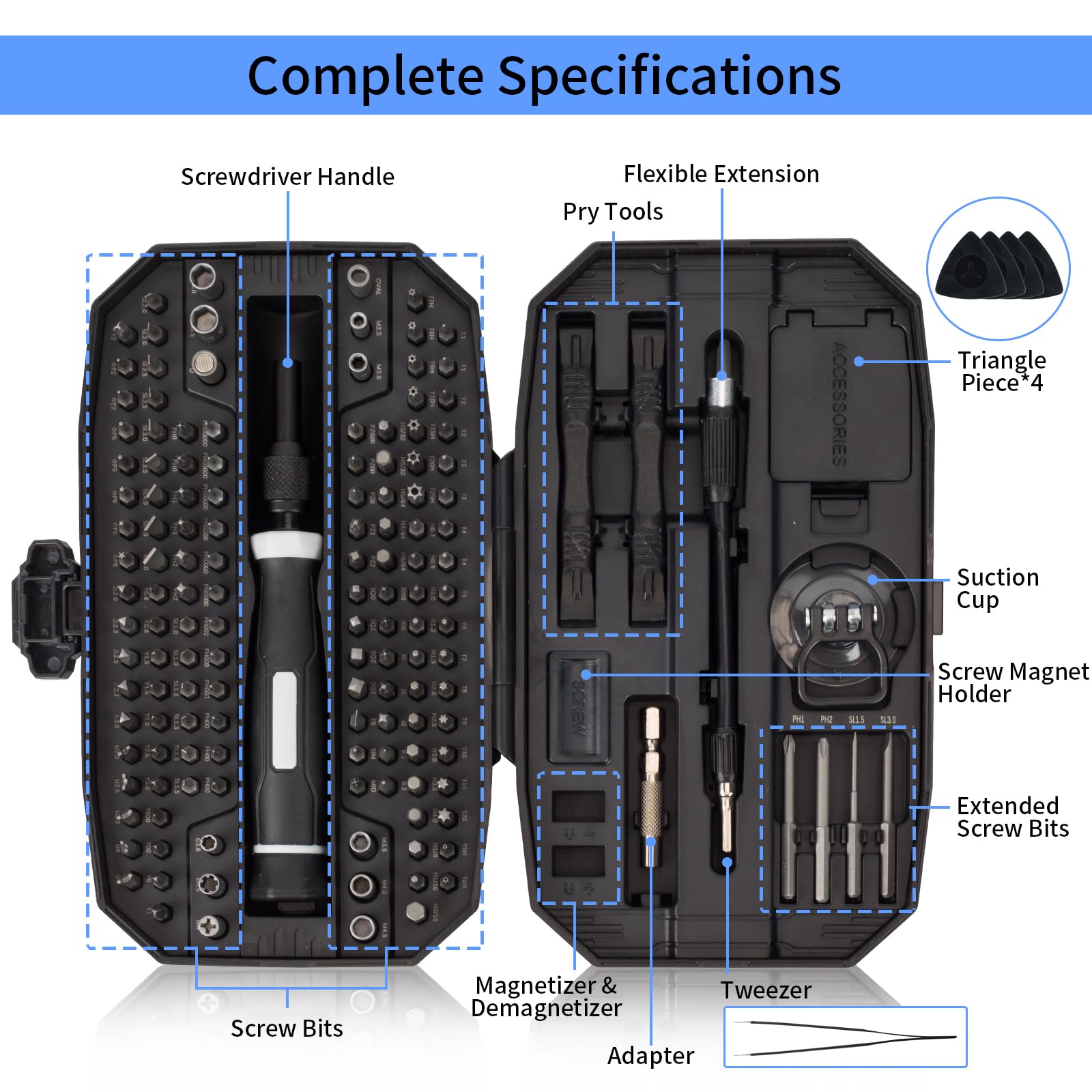Set di cacciaviti di precisione con custodia, 152 in 1, kit di riparazione per computer, occhiali, laptop, telefono, orologio, con punte a vite multiple